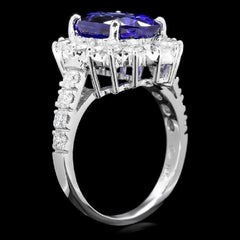 5.60 Carat Natural Very Nice Looking Tanzanite and Diamond 14K Solid White Gold