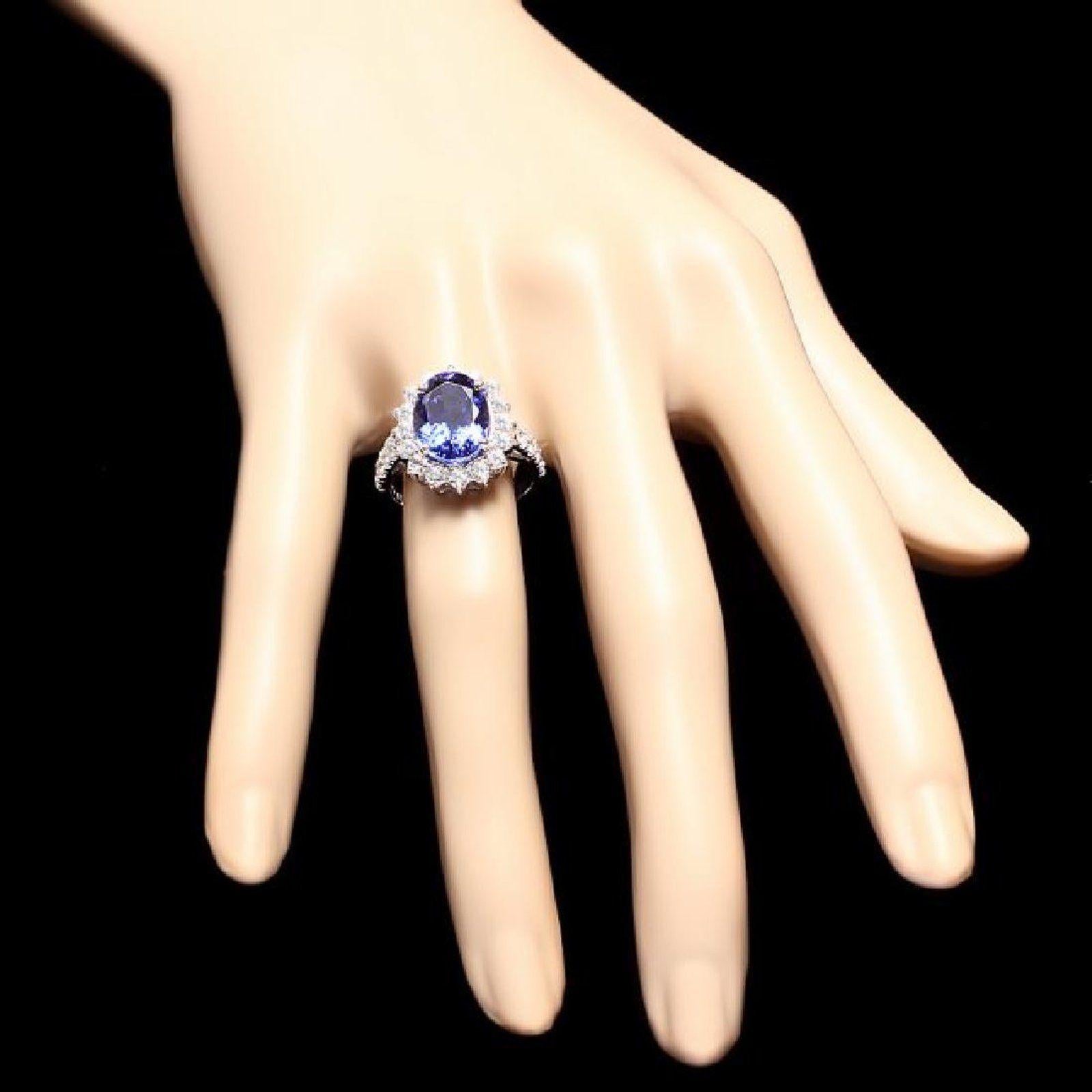 Cushion Cut 5.60 Carat Natural Very Nice Looking Tanzanite and Diamond 14K Solid White Gold For Sale