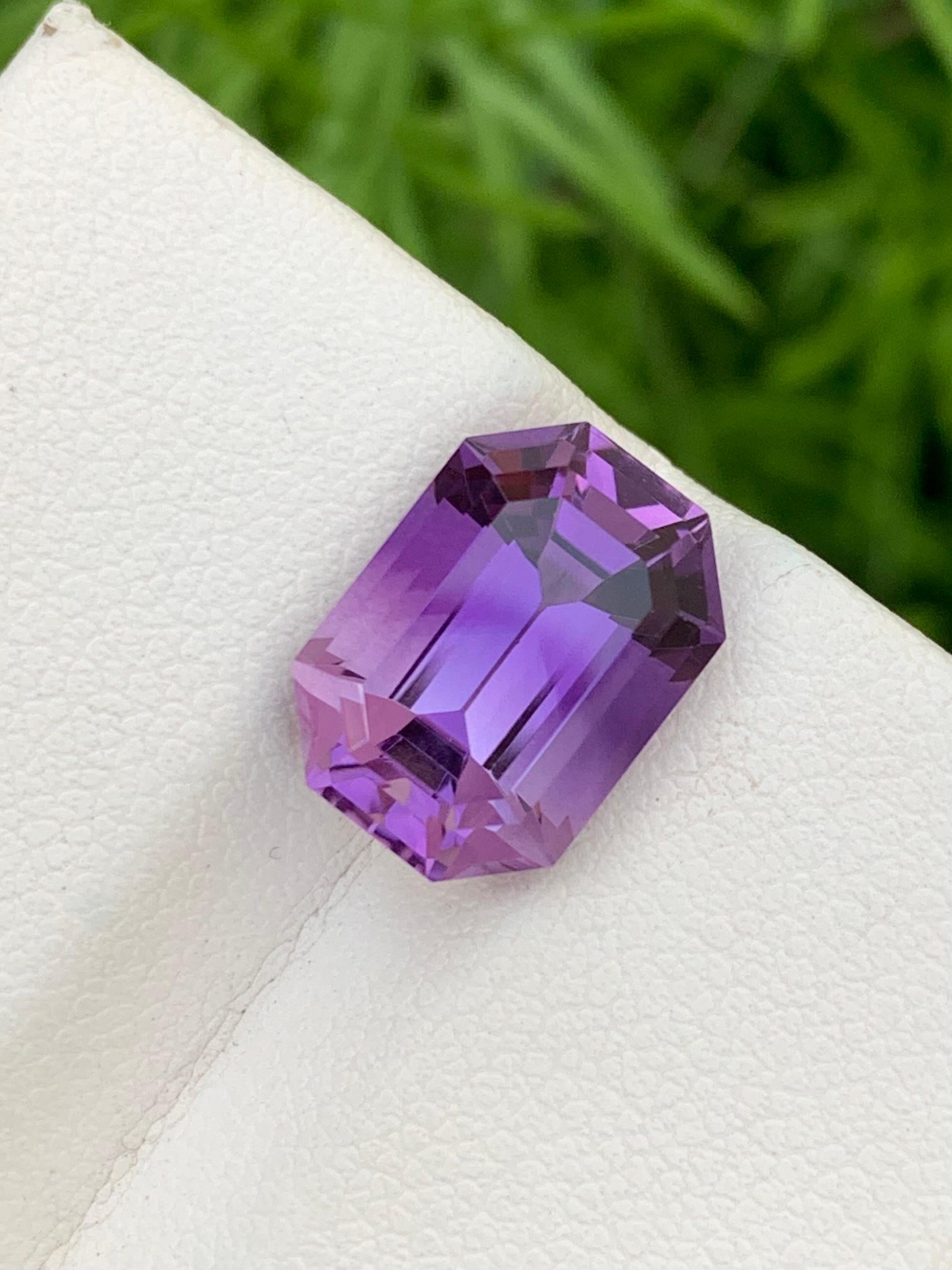 Faceted Amethyst 
Weight: 5.60 Carats 
Dimension: 12.5x9x7.3 Mm
Origin: Brazil
Shape: Emerald 
Color; Purple
Treatment: Non
Certificate: On Customer Demand 
Amethyst, the stunning violet gemstone, has captivated humans for centuries with its