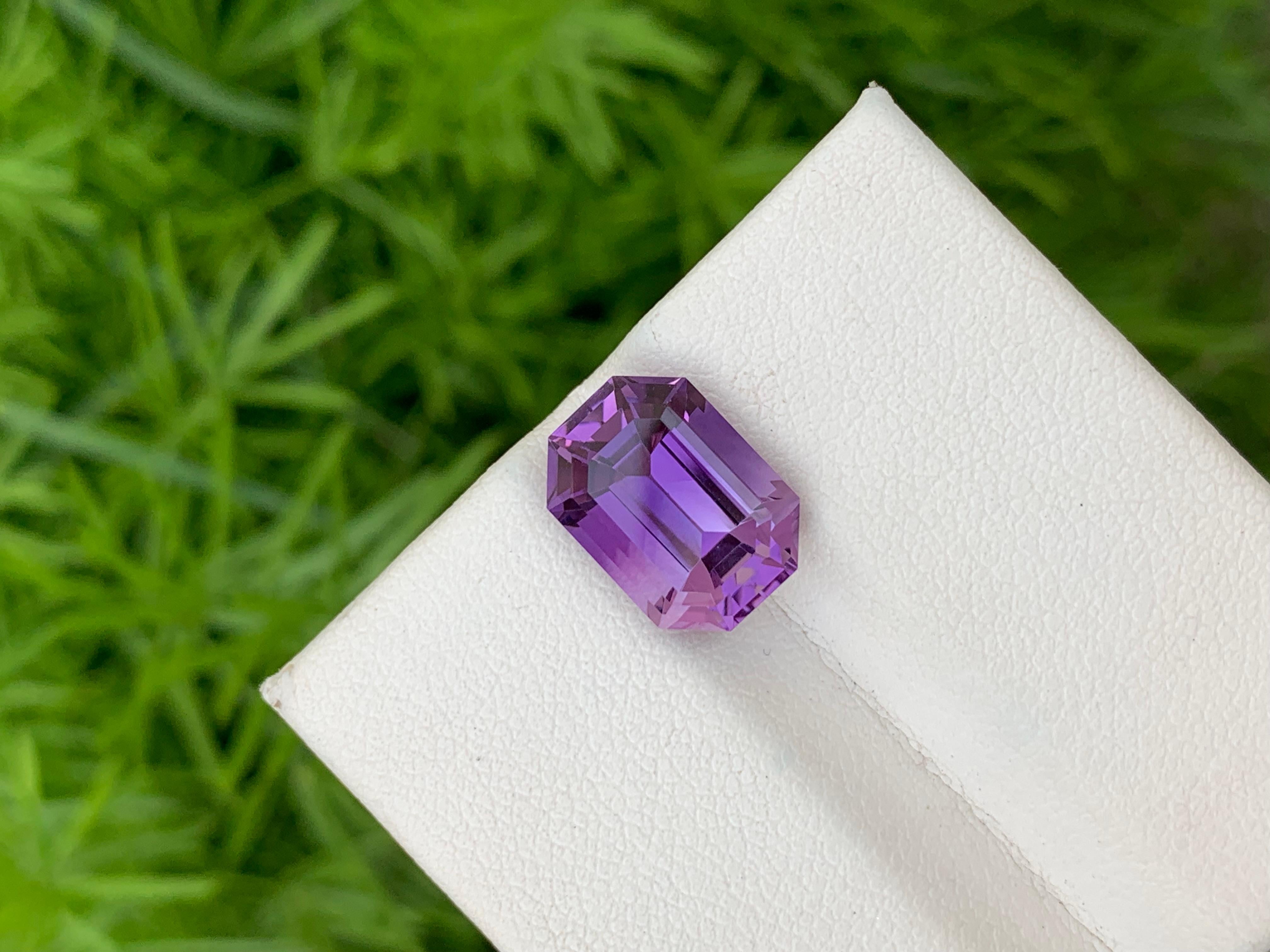 Emerald Cut 5.60 Carats Stunning Loose Purple Amethyst Gem From Brazil Mine February Stone For Sale