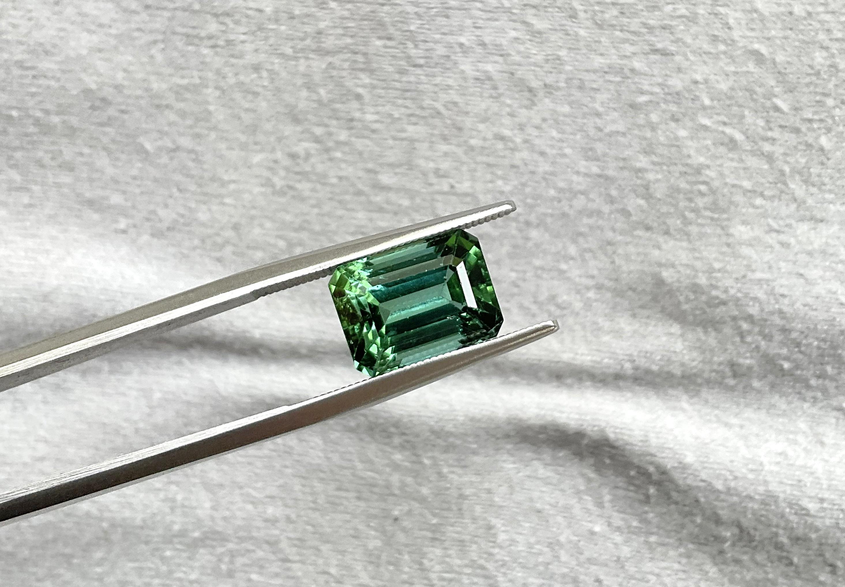 da uomo o donna 5,60 carati Tormalina verde ottagono Pietra sfaccettata Gioielli di pregio Greene & Greene in vendita