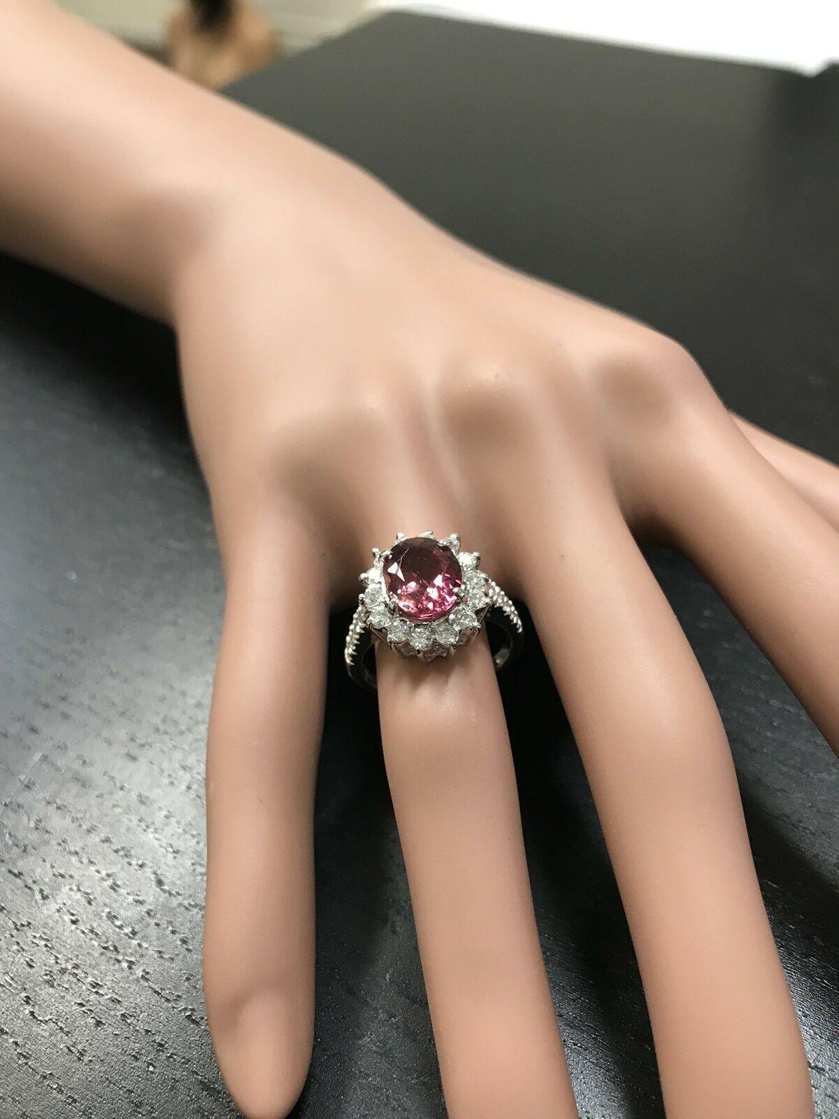 Bague en or massif 14 carats avec diamants et tourmaline naturelle de 5,60 carats, très belle apparence en vente 3