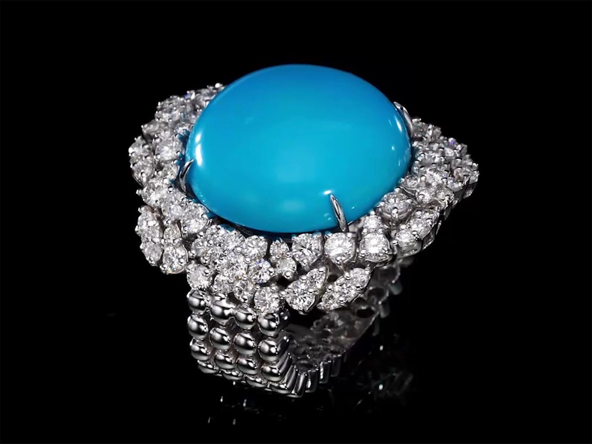 5.60 Turquoise ring with 2.87 carat natural diamond D- F / VS, Statement Rings For Sale 1