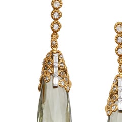 56.00 Carat Large Green Amethyst Earrings with Diamonds