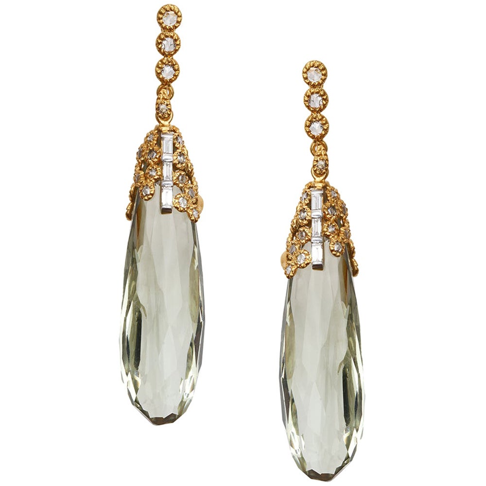 Boucles d'oreilles en améthyste verte de 56,00 carats avec diamants en vente