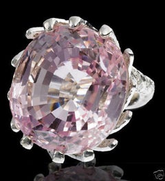 56.00 Carat Natural Vivid Pink Kunzite Diamond Ring 14 Karat Raised Twist*