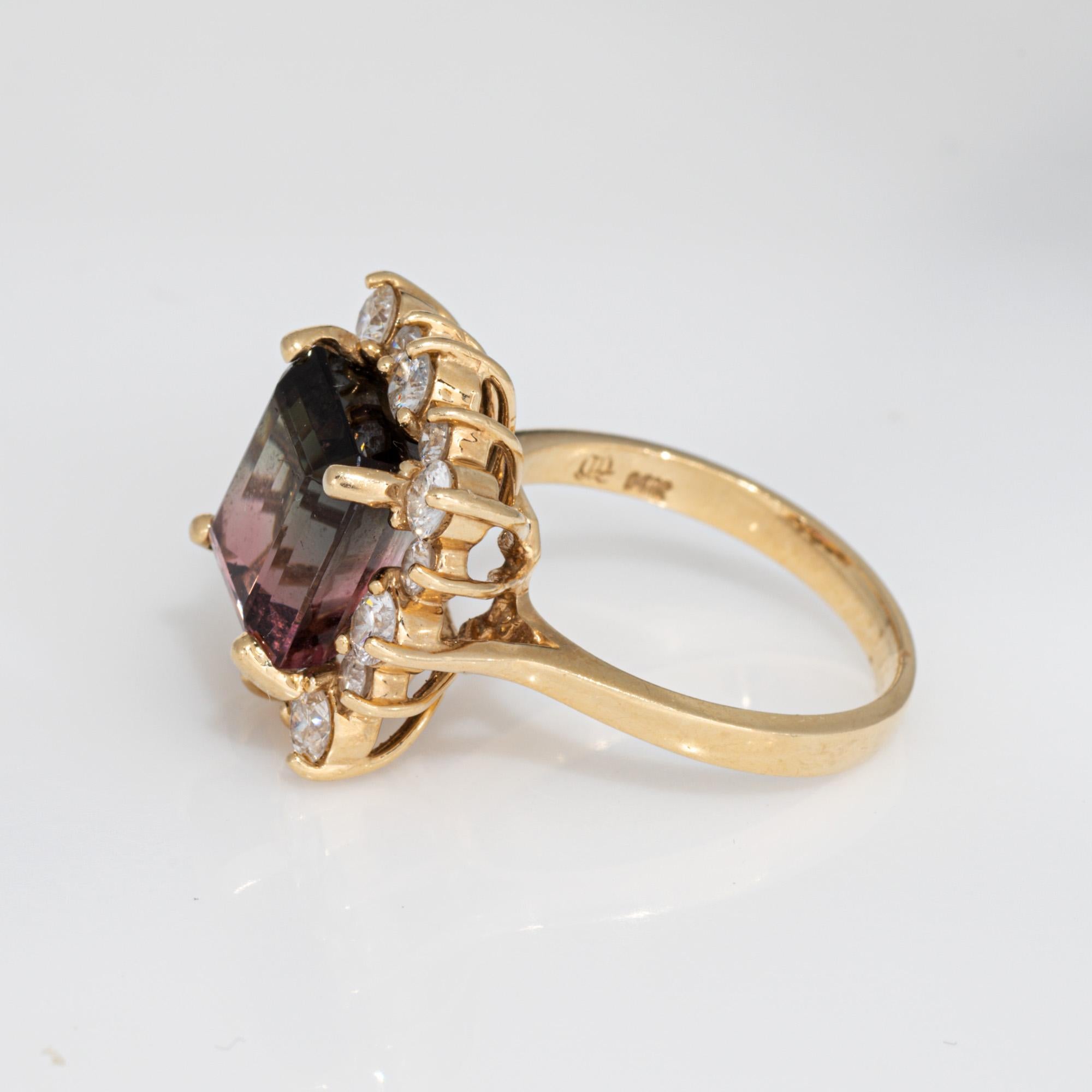 5.60ct Bi Color Tourmaline Ring Diamond 14k Yellow Gold 7 Emerald Cut Jewelry In Good Condition For Sale In Torrance, CA