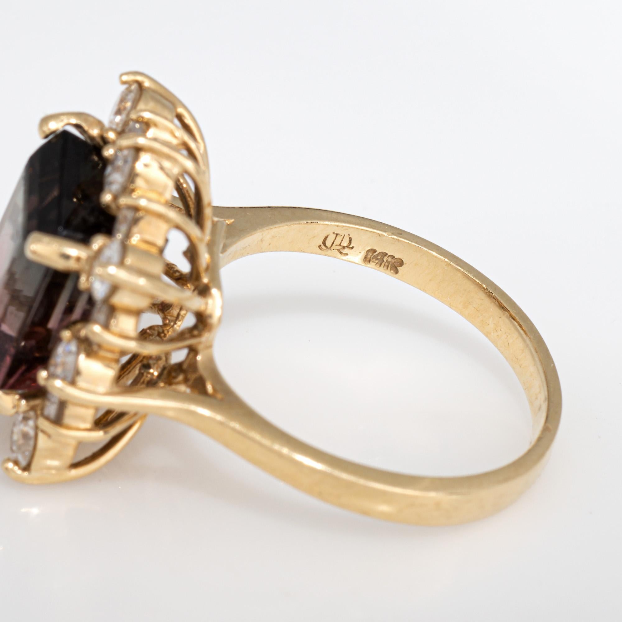 5.60ct Bi Color Tourmaline Ring Diamond 14k Yellow Gold 7 Emerald Cut Jewelry For Sale 2