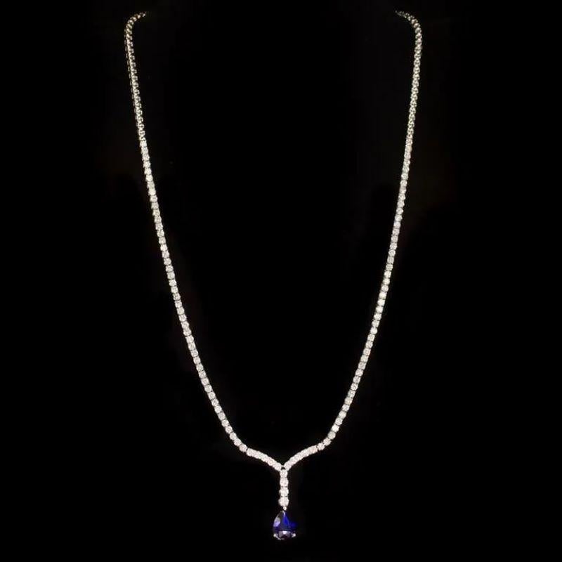 5.60Ct Natural Sapphire and Diamond 18K Solid White Gold Necklace

Natural Pear Sapphires Weights: Approx. 1.50 Carats 

Sapphire Measures: Approx. 9 x 7 mm

Sapphire Treatment: Diffusion

Total Natural Round Diamond weights: Approx. 4.10 Carats