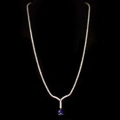 5.60ct Natural Sapphire and Diamond 18K Solid White Gold Necklace