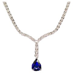 5.60ct Natural Sapphire and Diamond 18K Solid White Gold Necklace