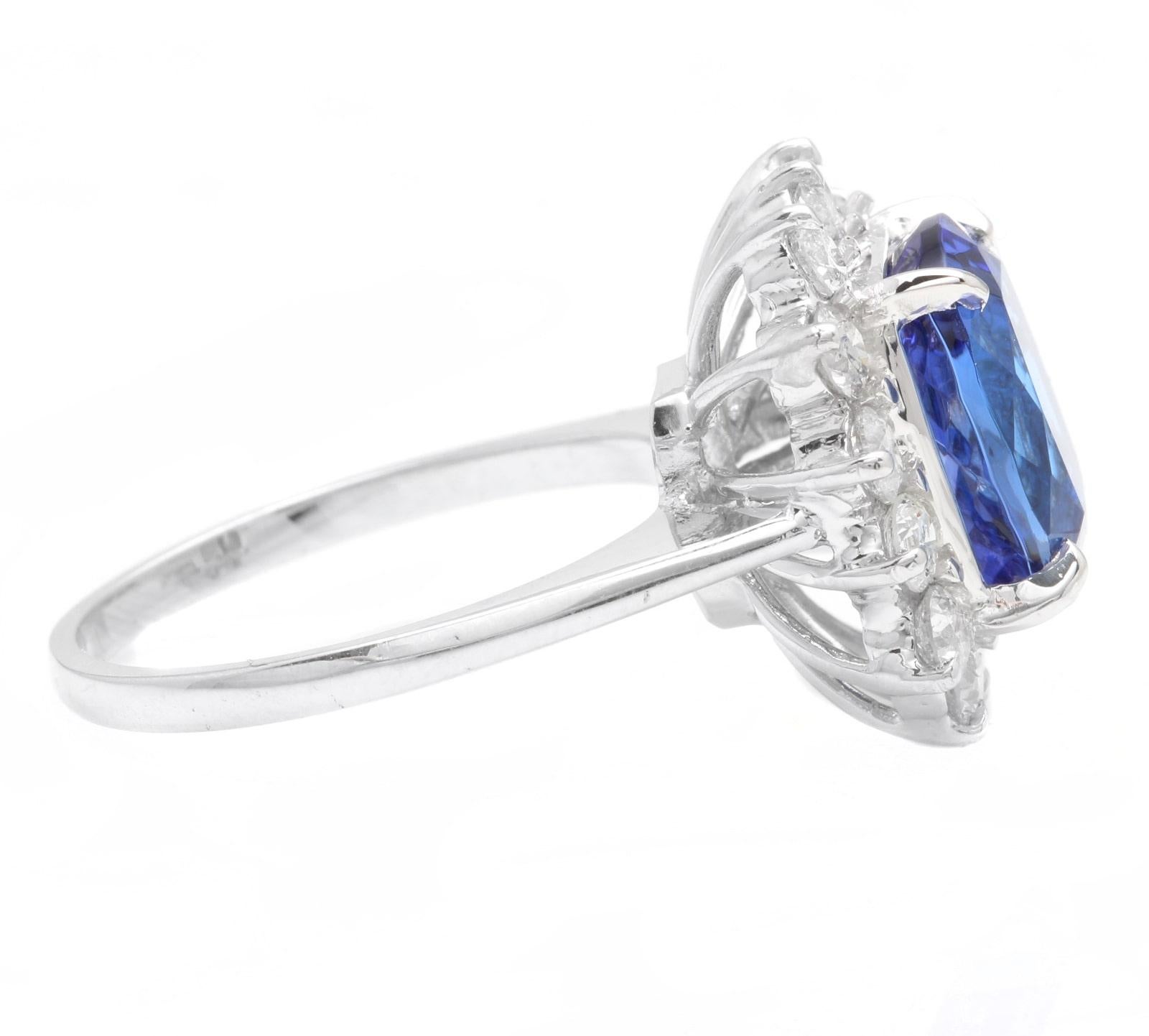 Mixed Cut 5.60ct Natural Very Nice Looking Tanzanite and Diamond 14K Solid White Gold Ring For Sale