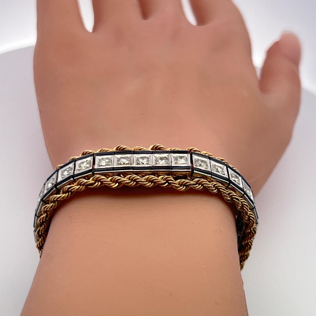 Pulsera de zafiro de 5,60 ct y diamantes de 3,85 ct en oro bicolor de 14 quilates (G SI) en venta 5