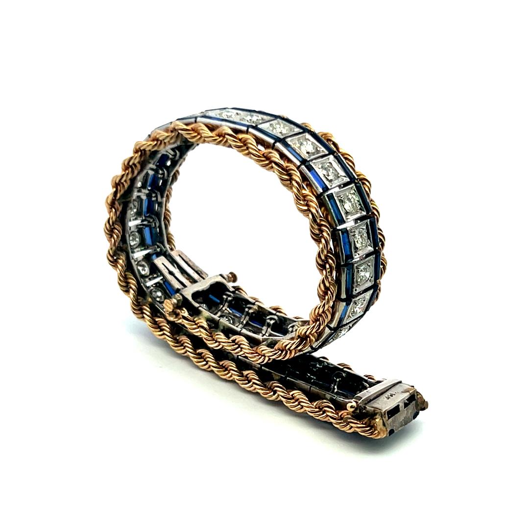 Pulsera de zafiro de 5,60 ct y diamantes de 3,85 ct en oro bicolor de 14 quilates (G SI) en venta 6