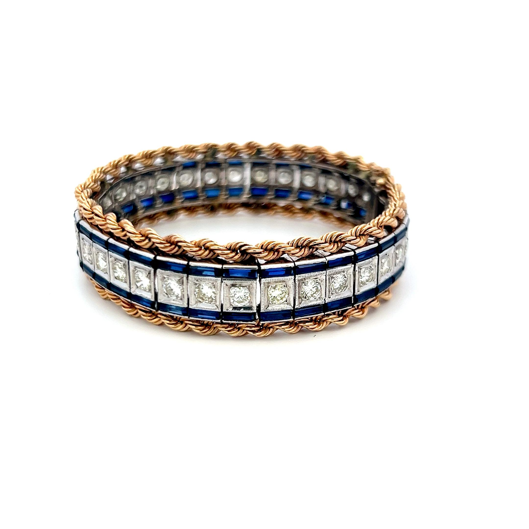 Pulsera de zafiro de 5,60 ct y diamantes de 3,85 ct en oro bicolor de 14 quilates (G SI) en Bueno estado para la venta en New York, NY