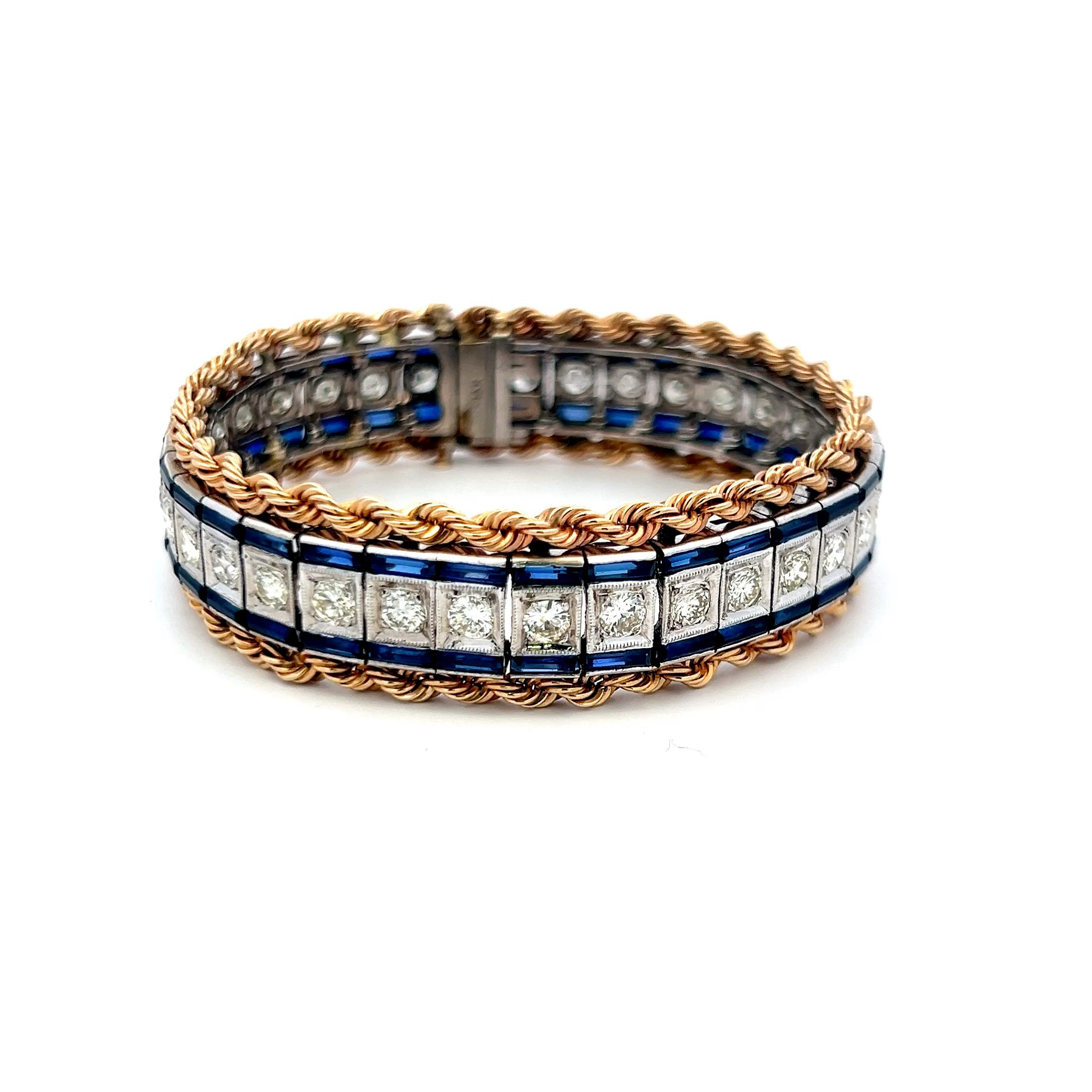 De las mujeres Pulsera de zafiro de 5,60 ct y diamantes de 3,85 ct en oro bicolor de 14 quilates (G SI) en venta