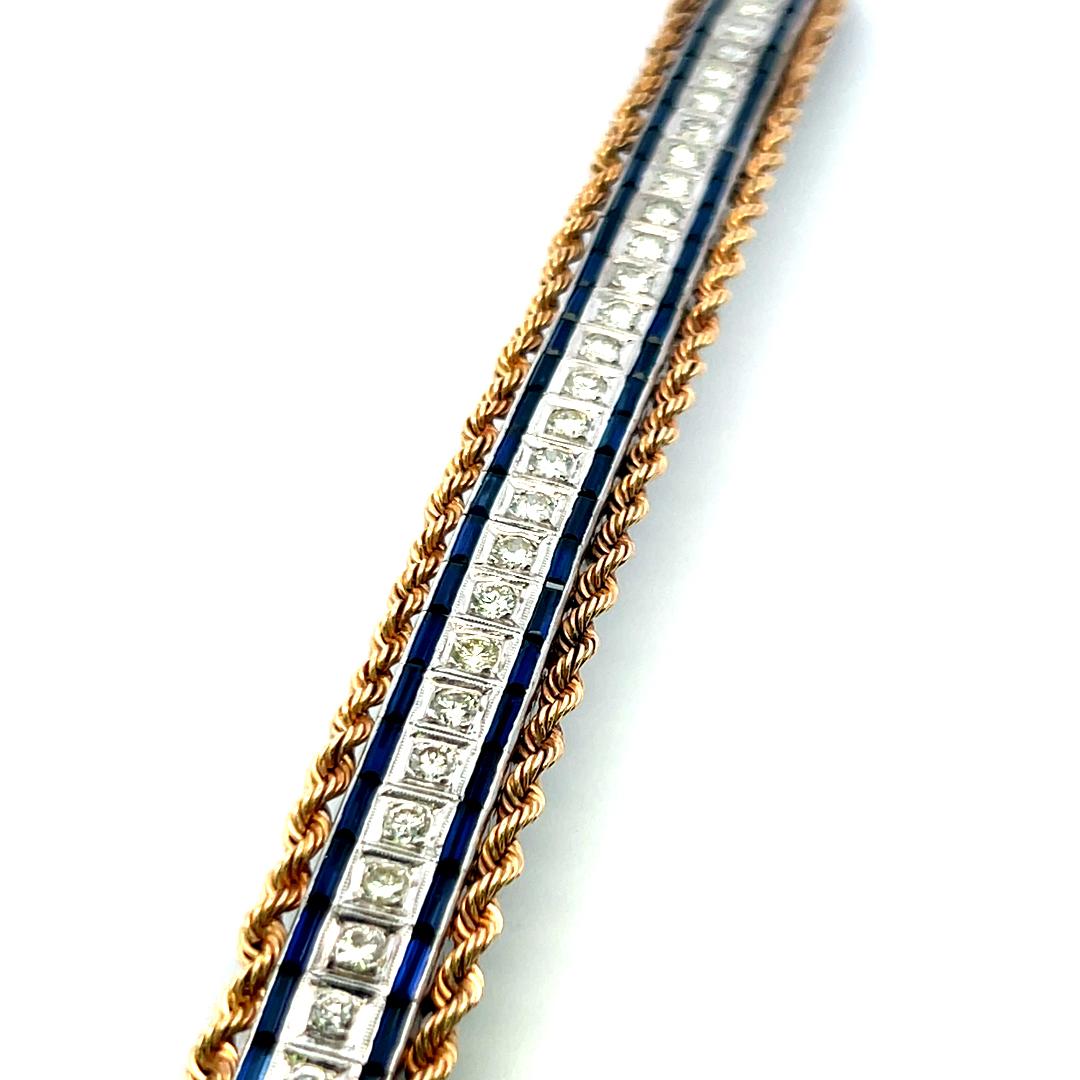 Pulsera de zafiro de 5,60 ct y diamantes de 3,85 ct en oro bicolor de 14 quilates (G SI) en venta 3