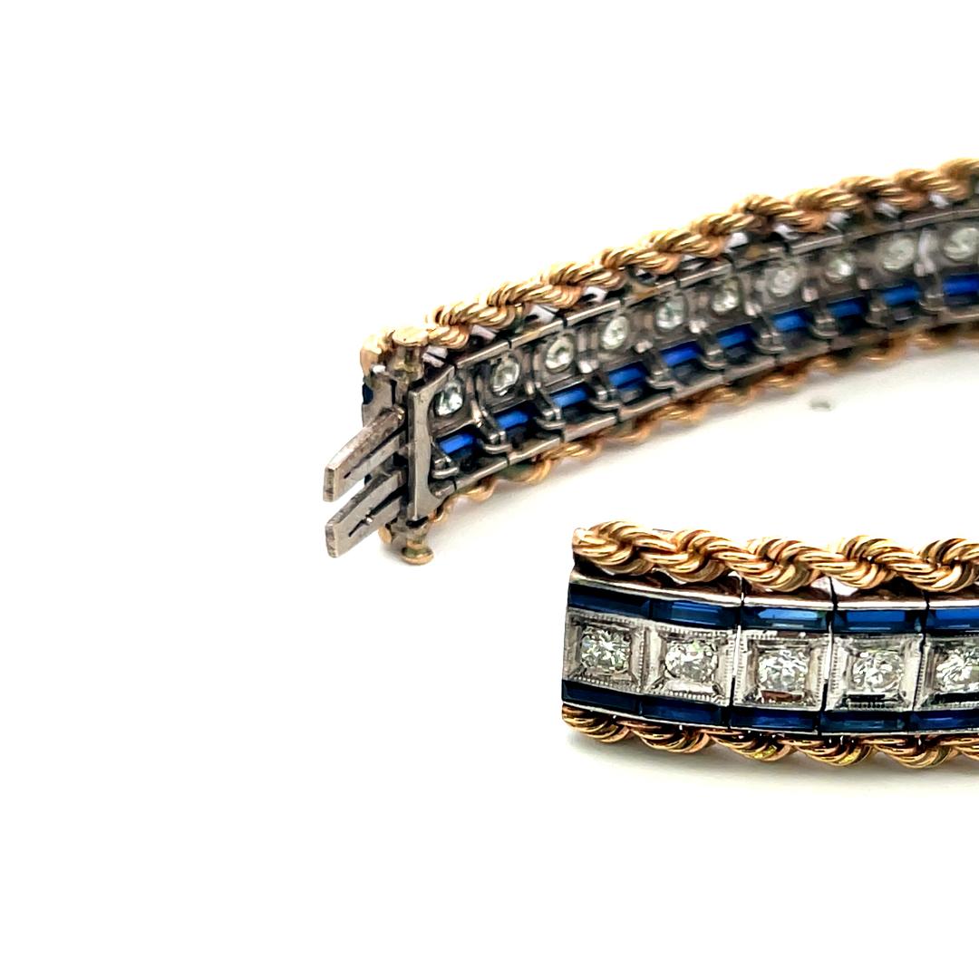 Pulsera de zafiro de 5,60 ct y diamantes de 3,85 ct en oro bicolor de 14 quilates (G SI) en venta 4