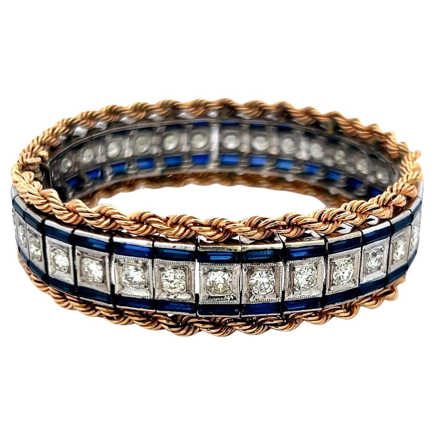 Pulsera de zafiro de 5,60 ct y diamantes de 3,85 ct en oro bicolor de 14 quilates (G SI) en venta