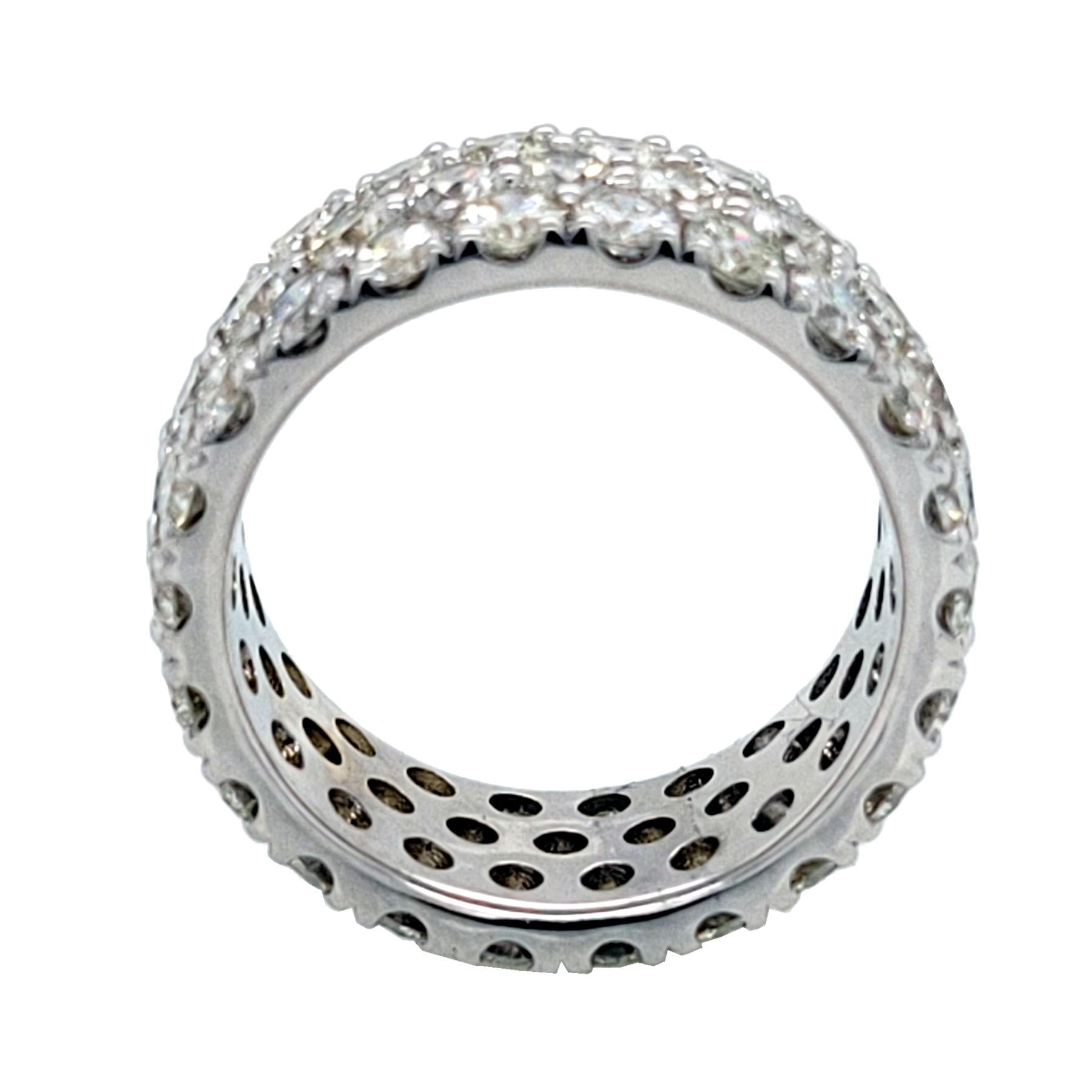 5.61 Carat 3 Row Round Diamond 18 Karat Gold Eternity Ring In New Condition For Sale In Los Angeles, CA