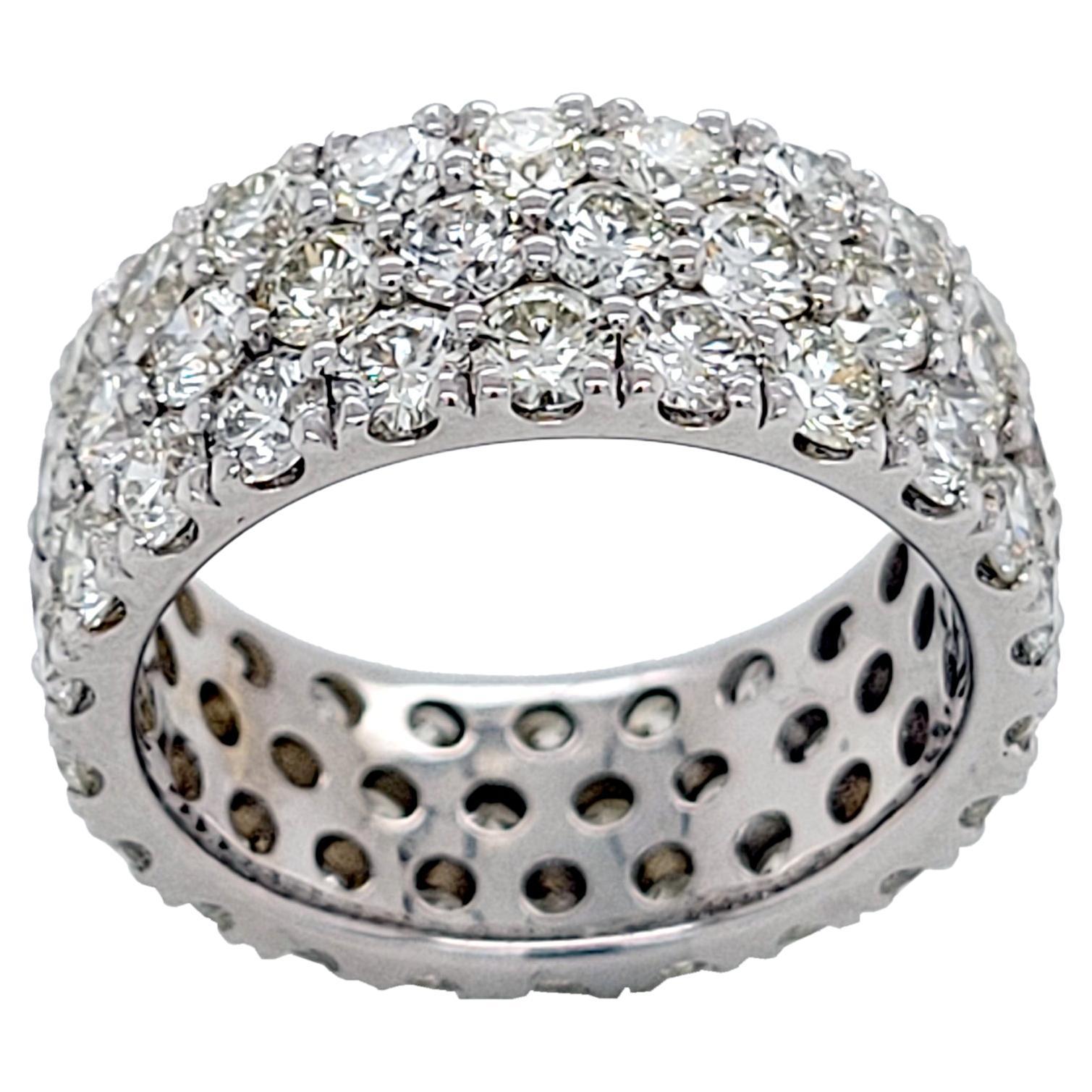 5.61 Carat 3 Row Round Diamond 18 Karat Gold Eternity Ring For Sale