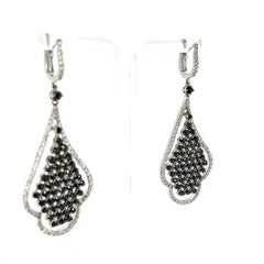 5.61 Carat Black Diamond White Diamond White Gold Dangle Earrings