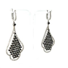 5.61 Carat Black Diamond White Diamond White Gold Dangle Earrings