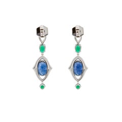 5.61 Carat Blue Sapphire and 1.20 Carat Emerald Earrings in 18K White Gold