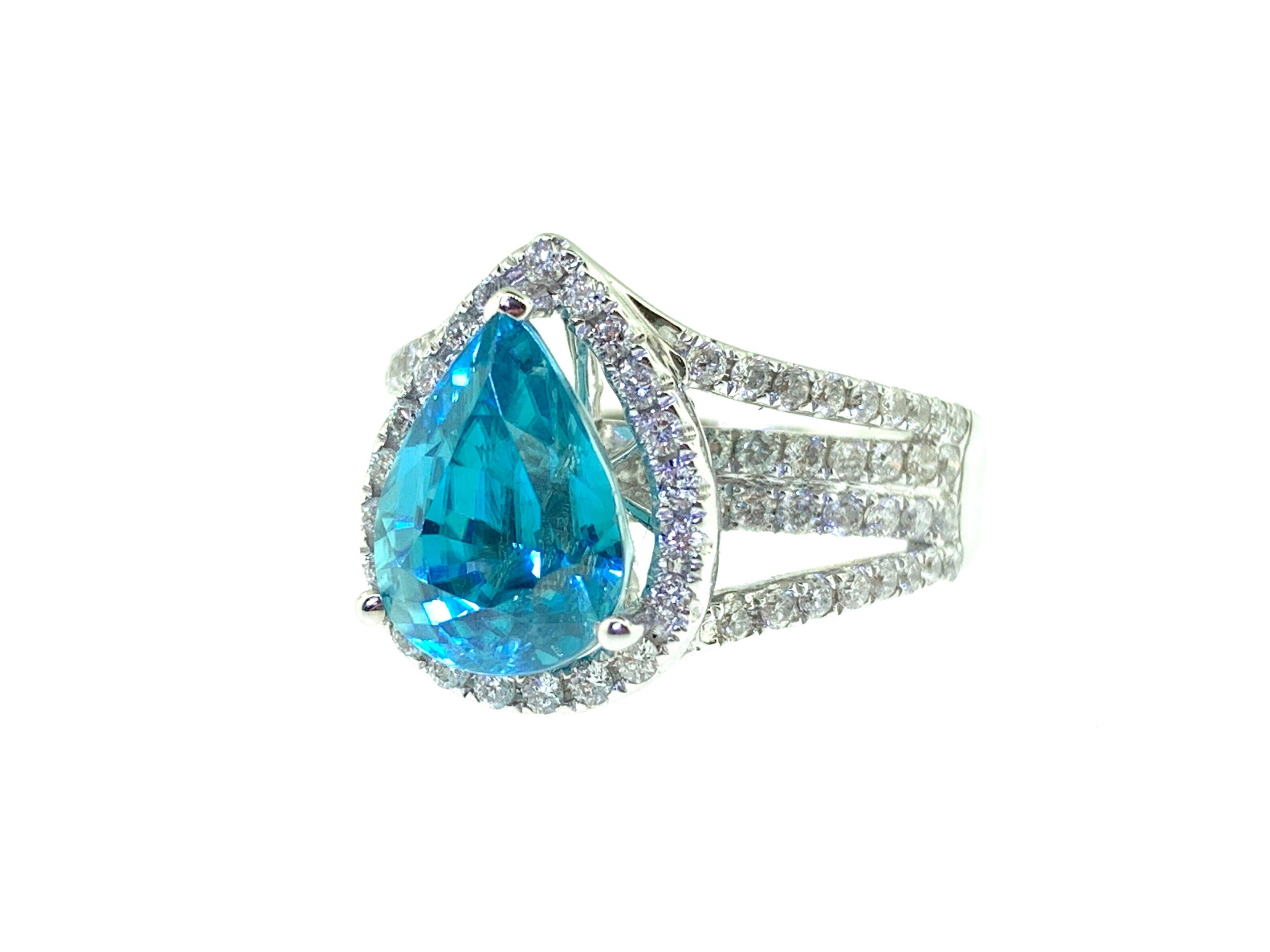 Pear Cut 5.61 Carat Blue Zircon and Diamond Cocktail Ring