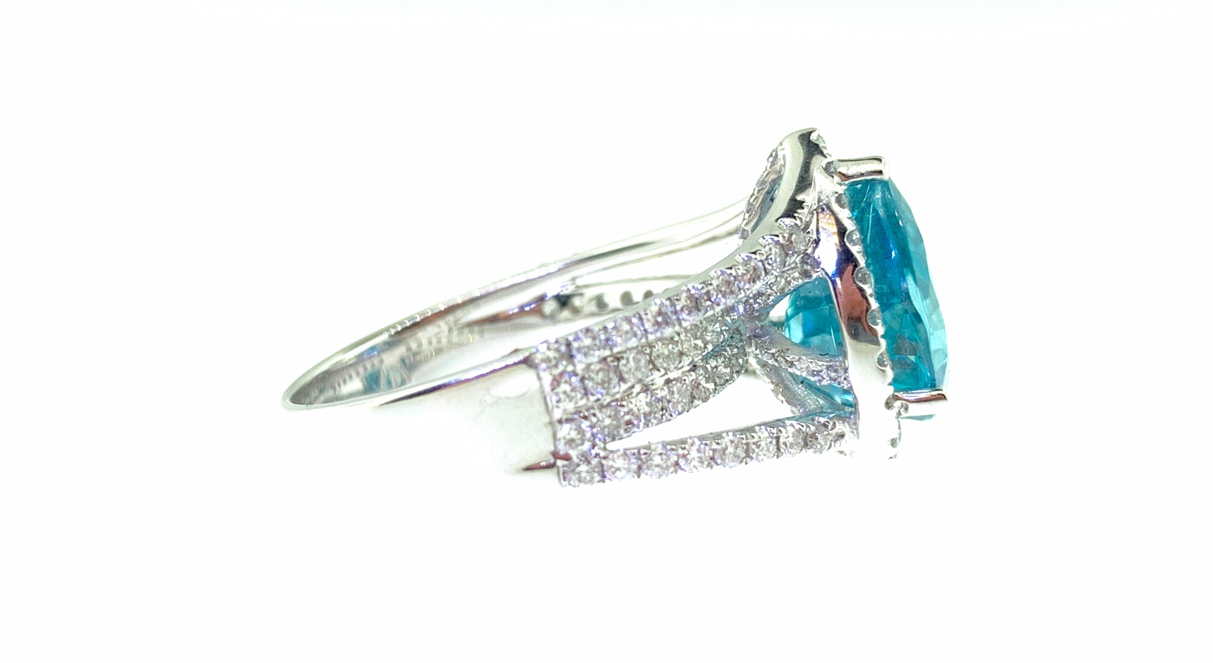 5.61 Carat Blue Zircon and Diamond Cocktail Ring In New Condition In Great Neck, NY