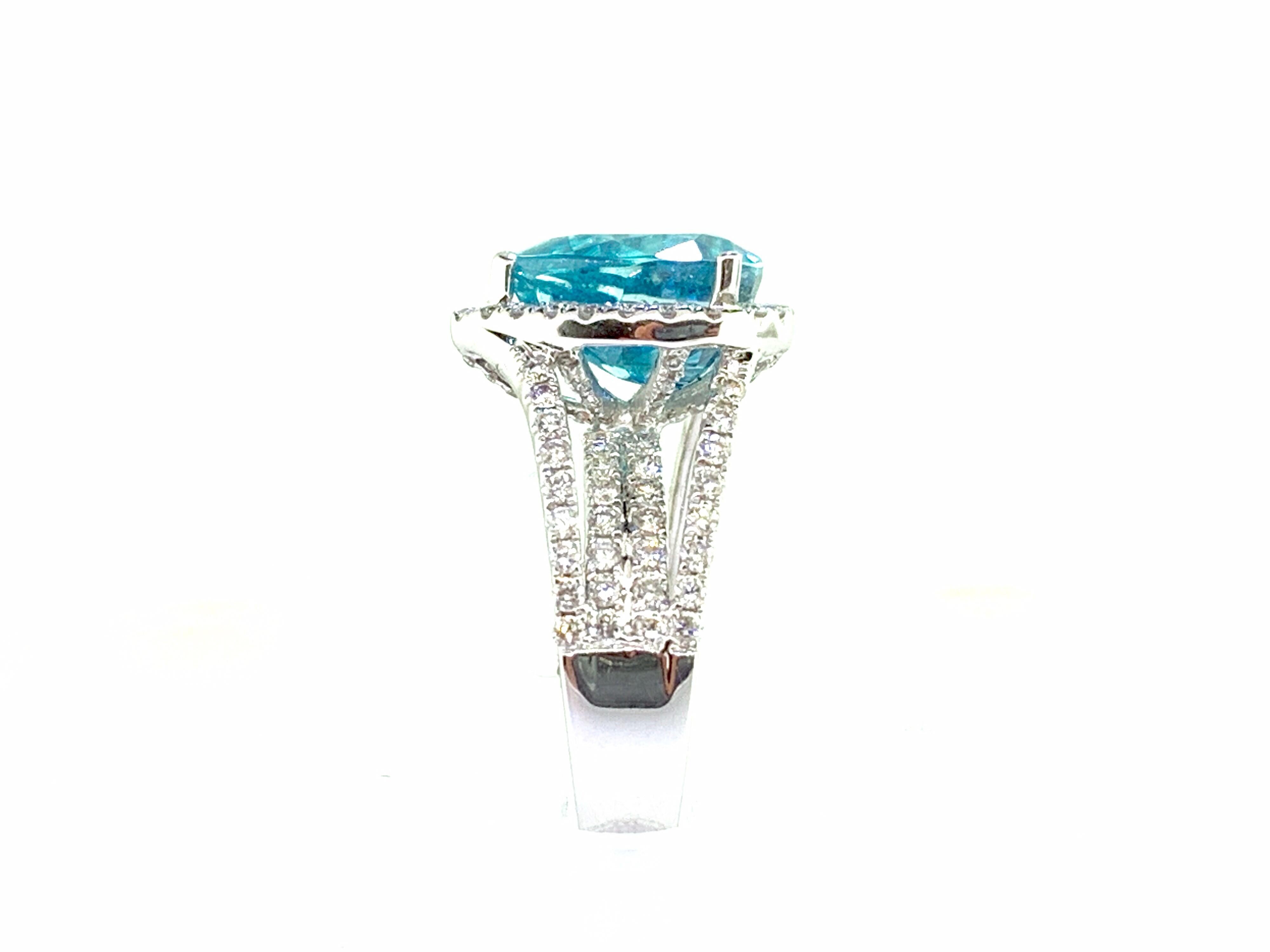 Women's 5.61 Carat Blue Zircon and Diamond Cocktail Ring