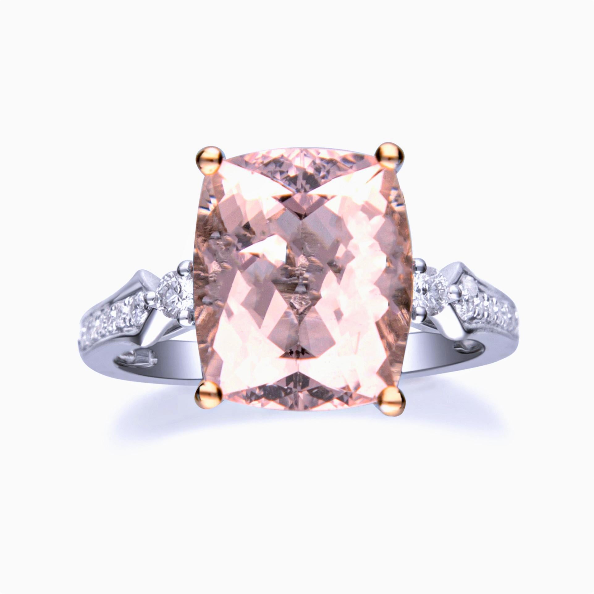 5.61 Carat Genuine Morganite and Diamond 14 Karat Two Tone Gold Ring 1