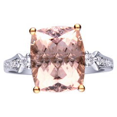 5.61 Carat Genuine Morganite and Diamond 14 Karat Two Tone Gold Ring
