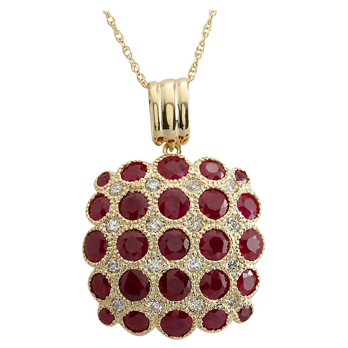 Natürliche Rubin-Diamant-Halskette in 14 Karat Gelbgold 