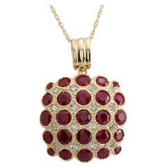 Exquisite Natural Ruby Diamond Necklace In 14 Karat Yellow Gold 