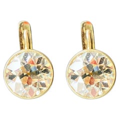 5.61 Carat Old European Diamond Studs Drop Earrings, Bezel Set in 18 Karat Gold