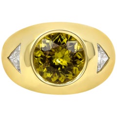 5.61 Karat Runder Gelber Saphir und Diamant Herrenring