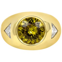 5.61 Carat Round Yellow Sapphire and Diamond Men's Ring