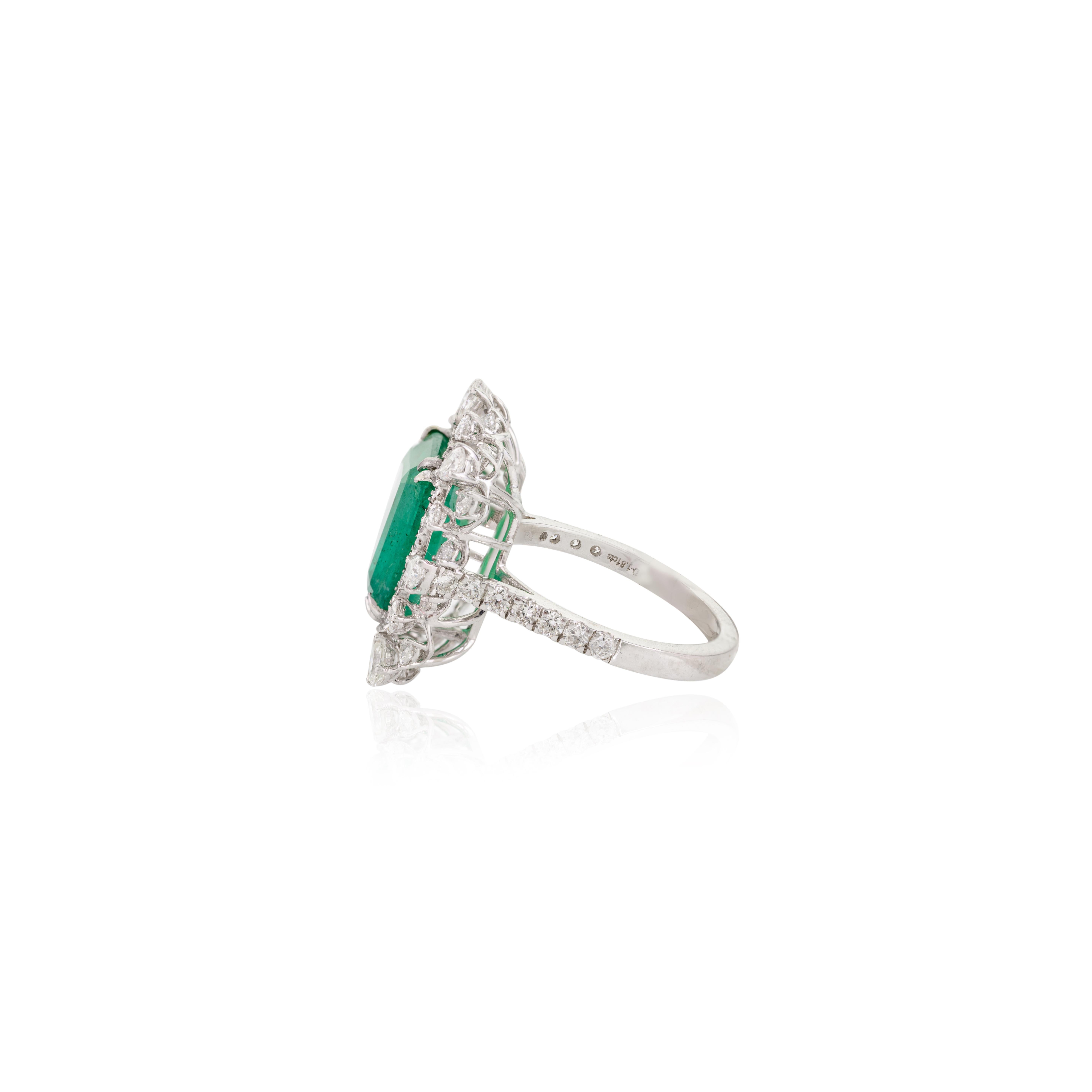 For Sale:  5.61 CTW Zimbabwe Emerald Cocktail Ring with Halo Diamonds in 18k White Gold 3