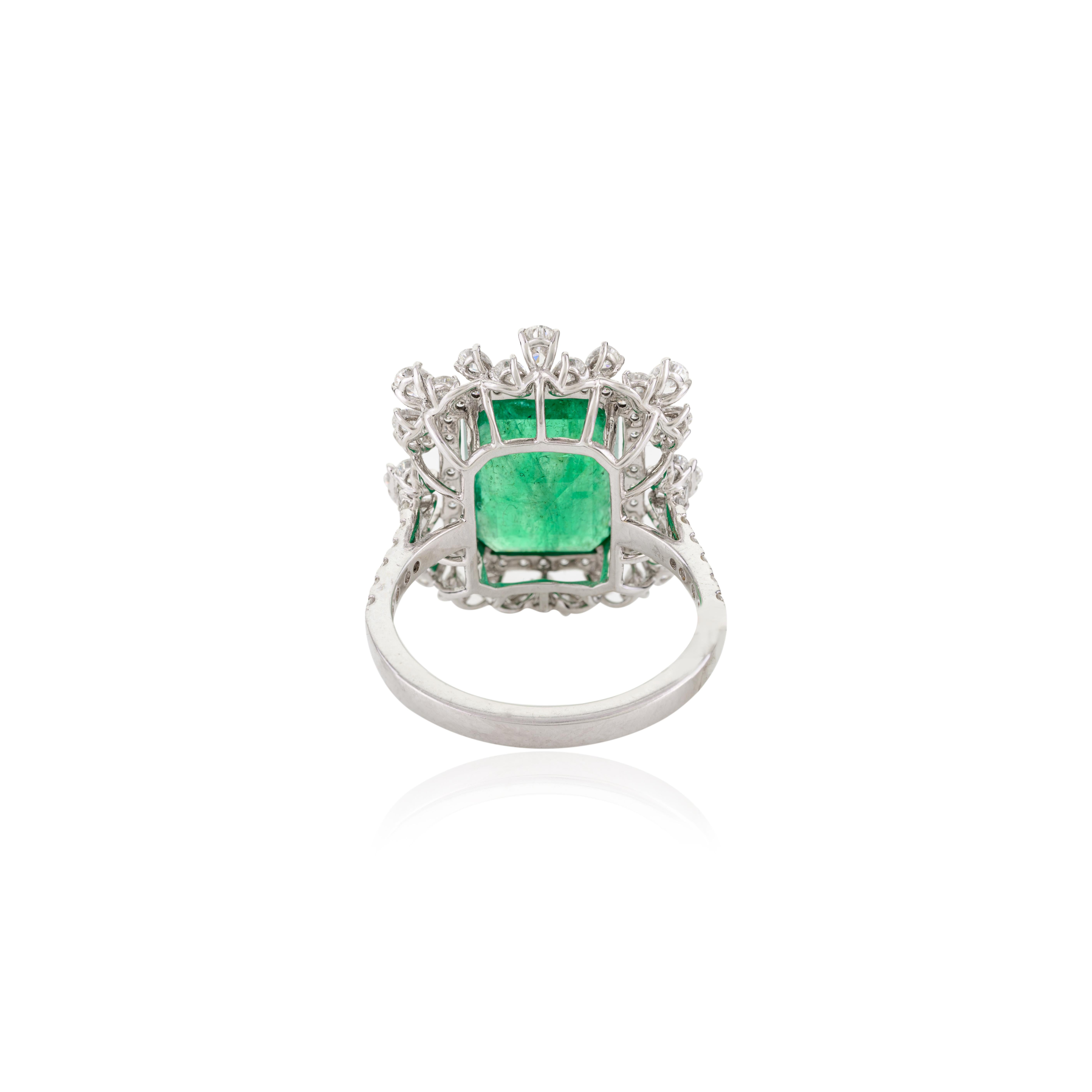 For Sale:  5.61 CTW Zimbabwe Emerald Cocktail Ring with Halo Diamonds in 18k White Gold 4