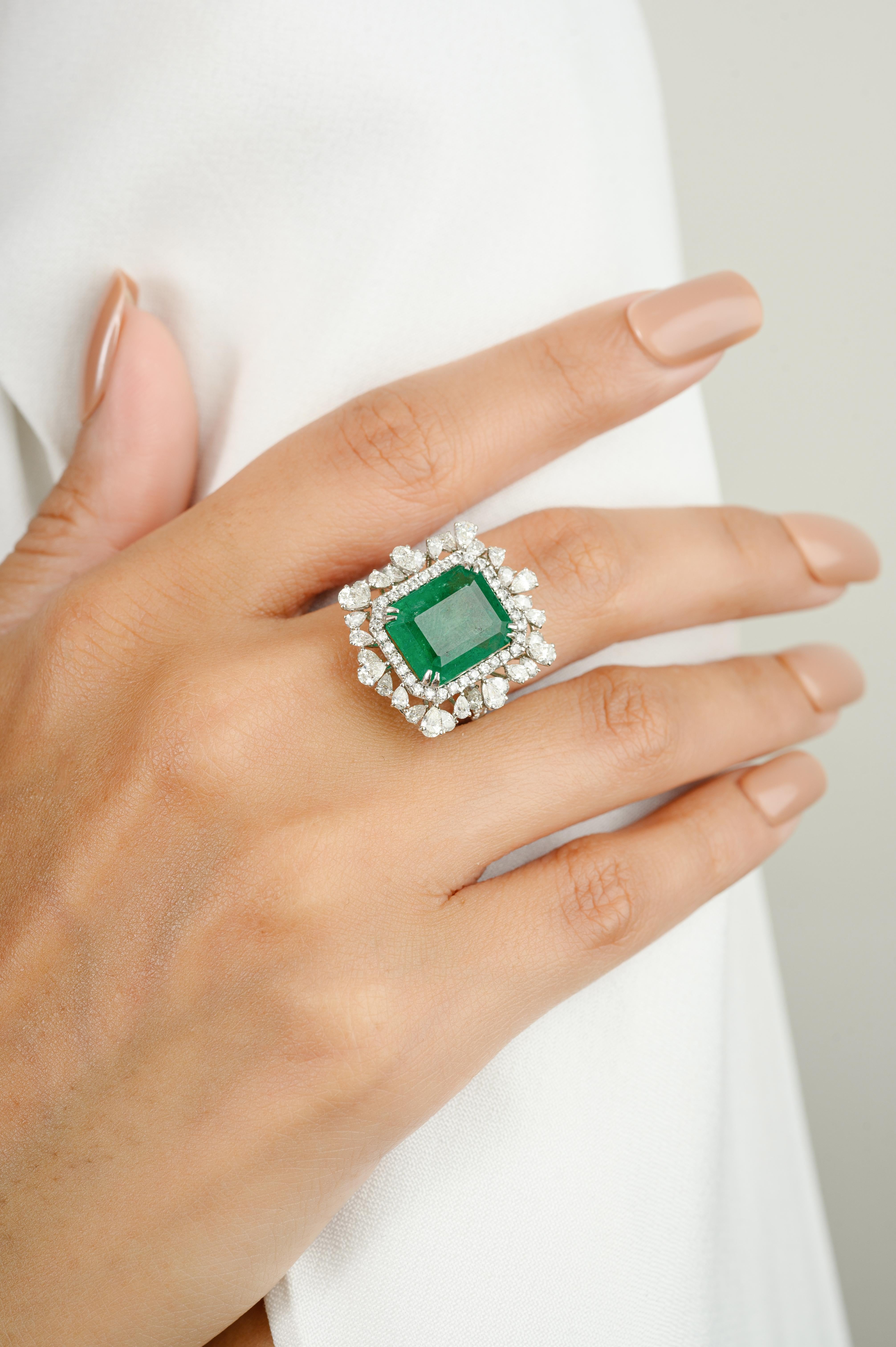 For Sale:  5.61 CTW Zimbabwe Emerald Cocktail Ring with Halo Diamonds in 18k White Gold 5