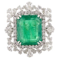 5.61 CTW Zimbabwe Emerald Cocktail Ring with Halo Diamonds in 18k White Gold