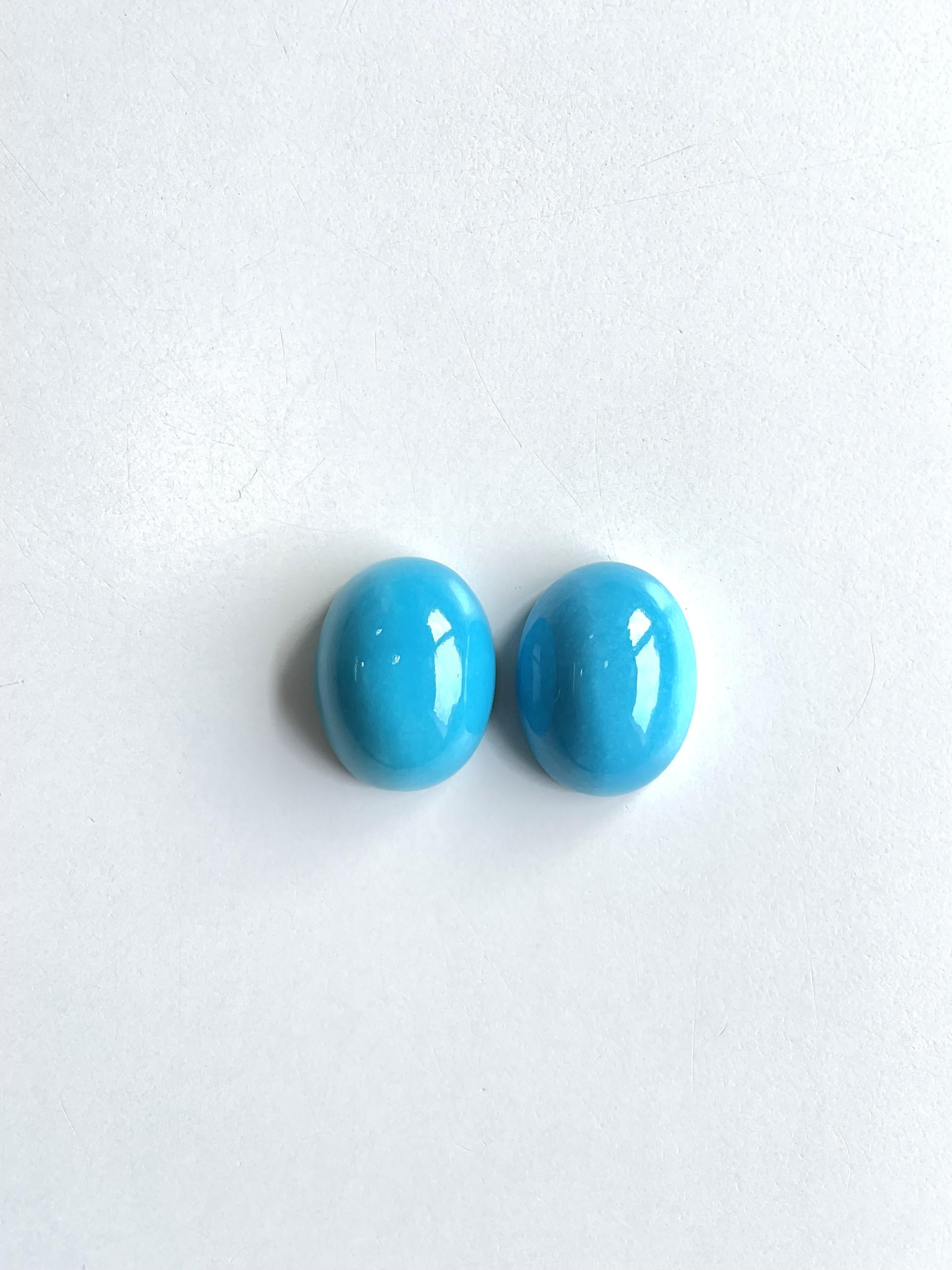 56.12 Carats Turquoise Arizona Cabochons 2 Pieces Pair For Jewelry Natural Gem In New Condition For Sale In Jaipur, RJ