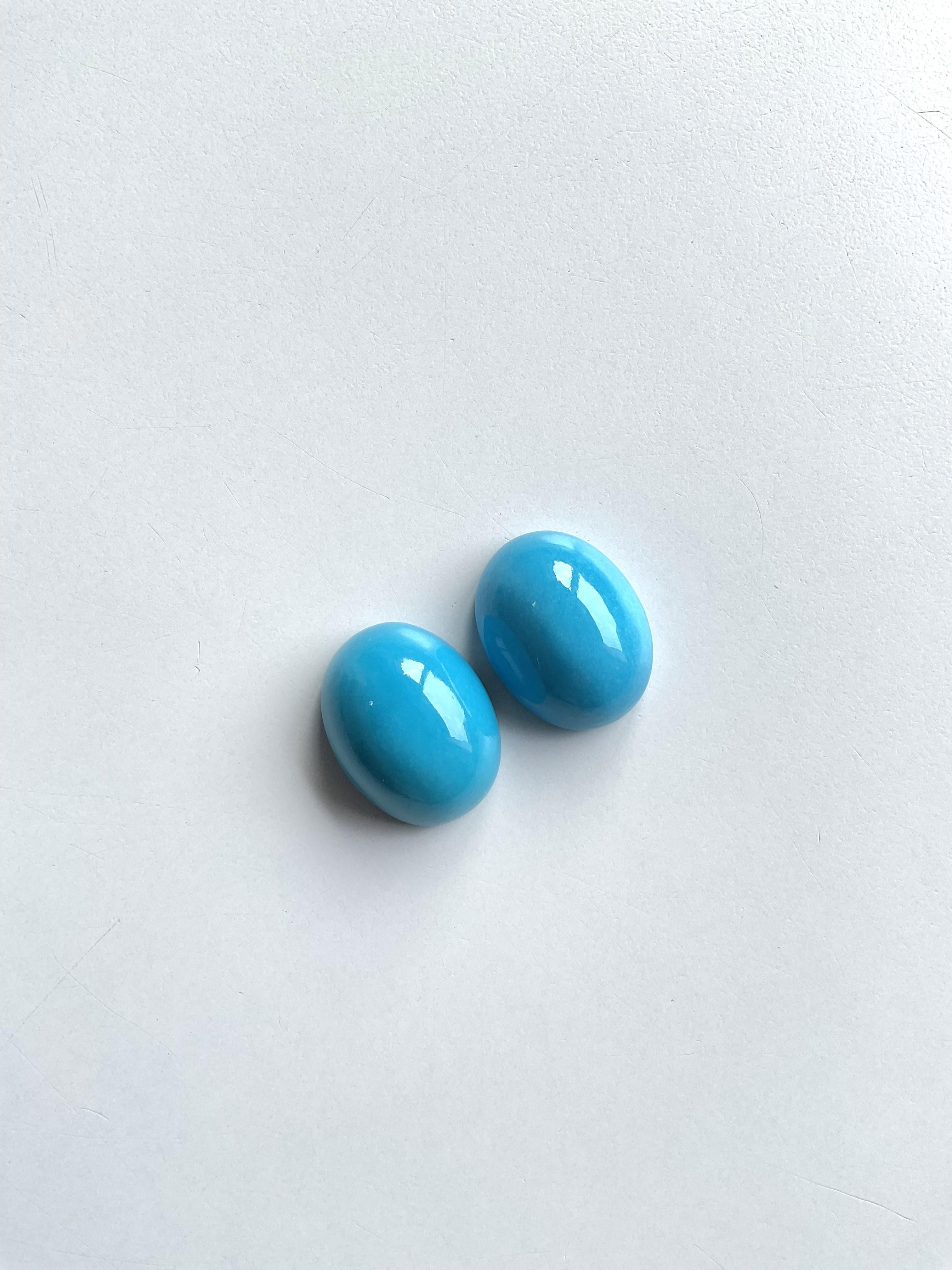 Women's or Men's 56.12 Carats Turquoise Arizona Cabochons 2 Pieces Pair For Jewelry Natural Gem For Sale