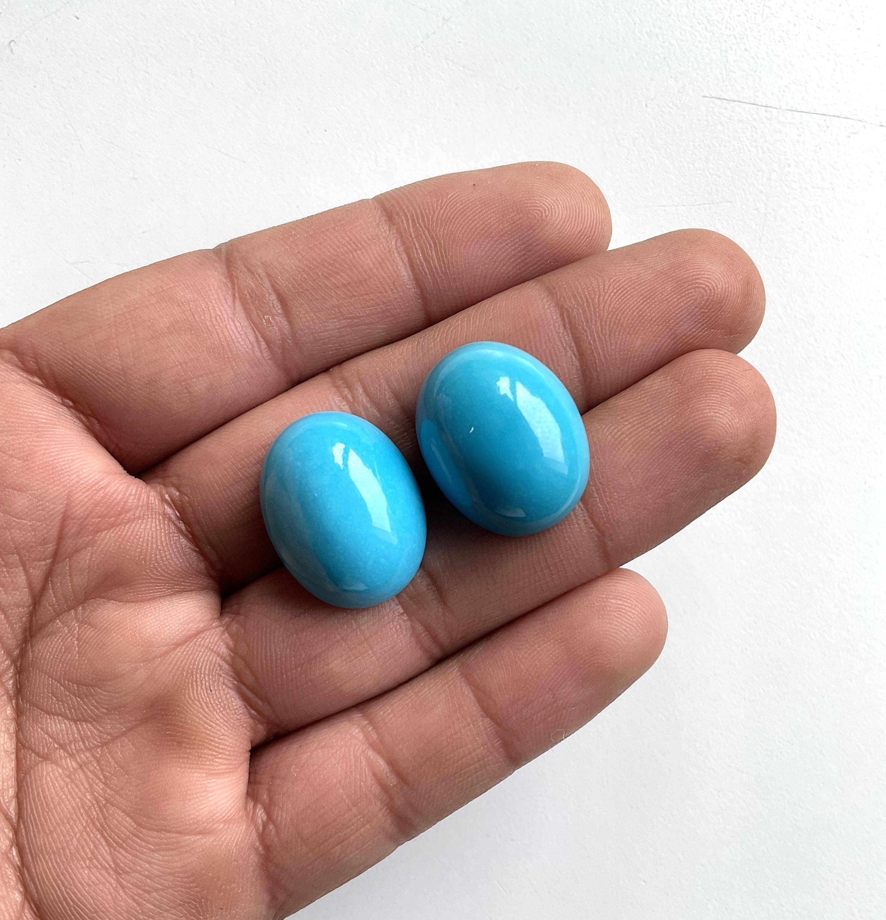 56.12 Carats Turquoise Arizona Cabochons 2 Pieces Pair For Jewelry Natural Gem For Sale 1