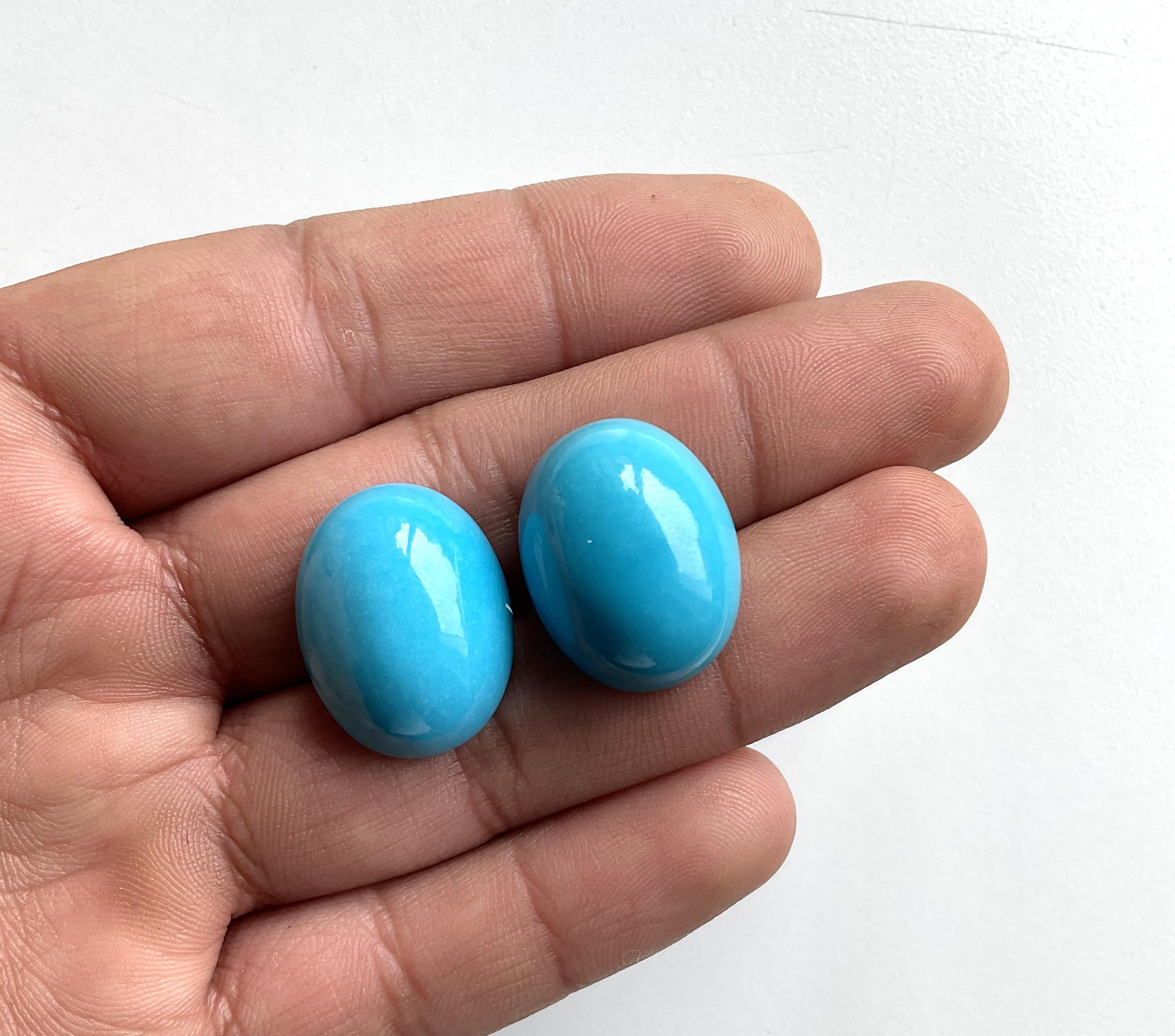 56.12 Carats Turquoise Arizona Cabochons 2 Pieces Pair For Jewelry Natural Gem For Sale 2