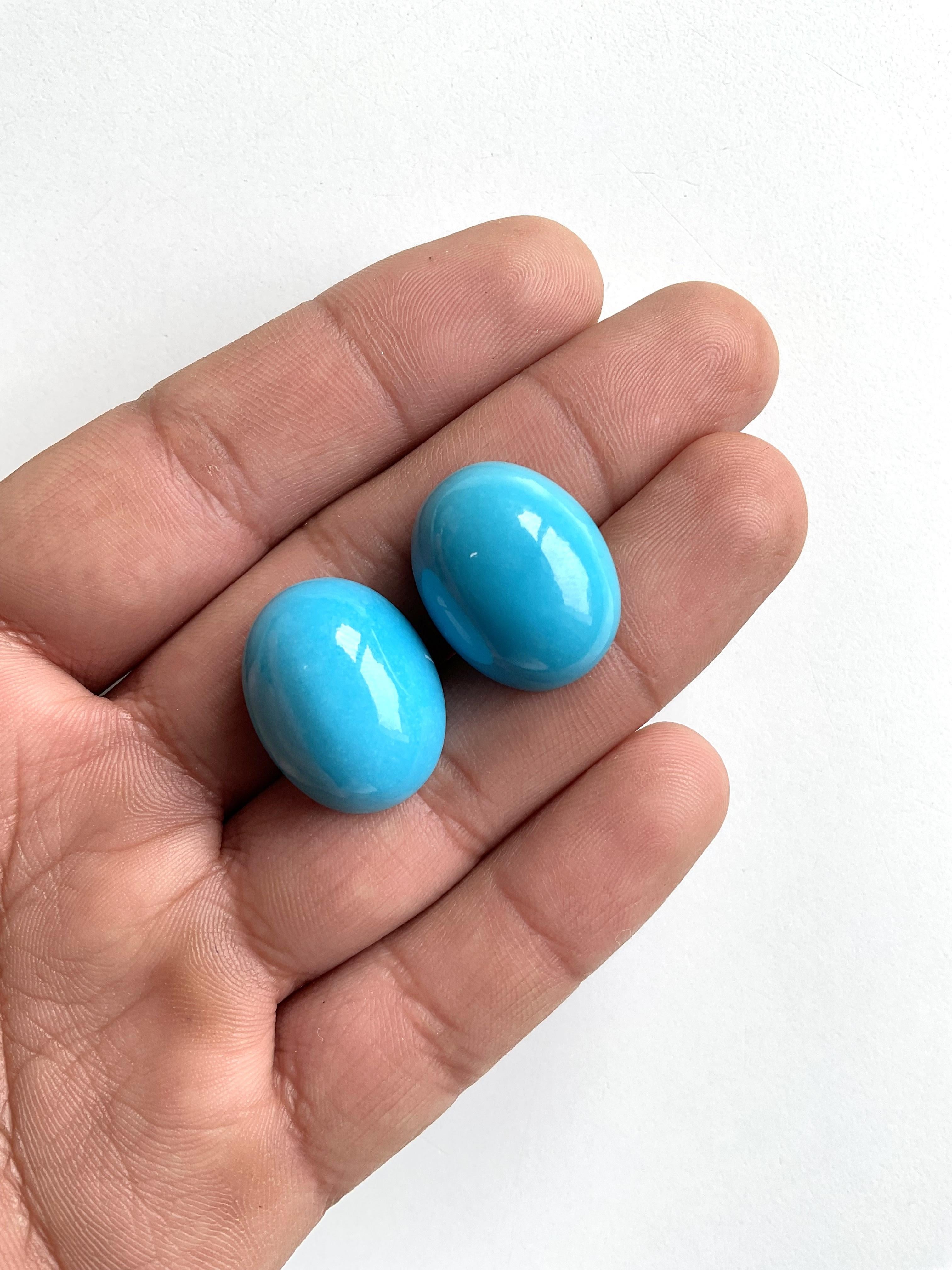 56.12 Carats Turquoise Arizona Cabochons 2 Pieces Pair For Jewelry Natural Gem For Sale 3