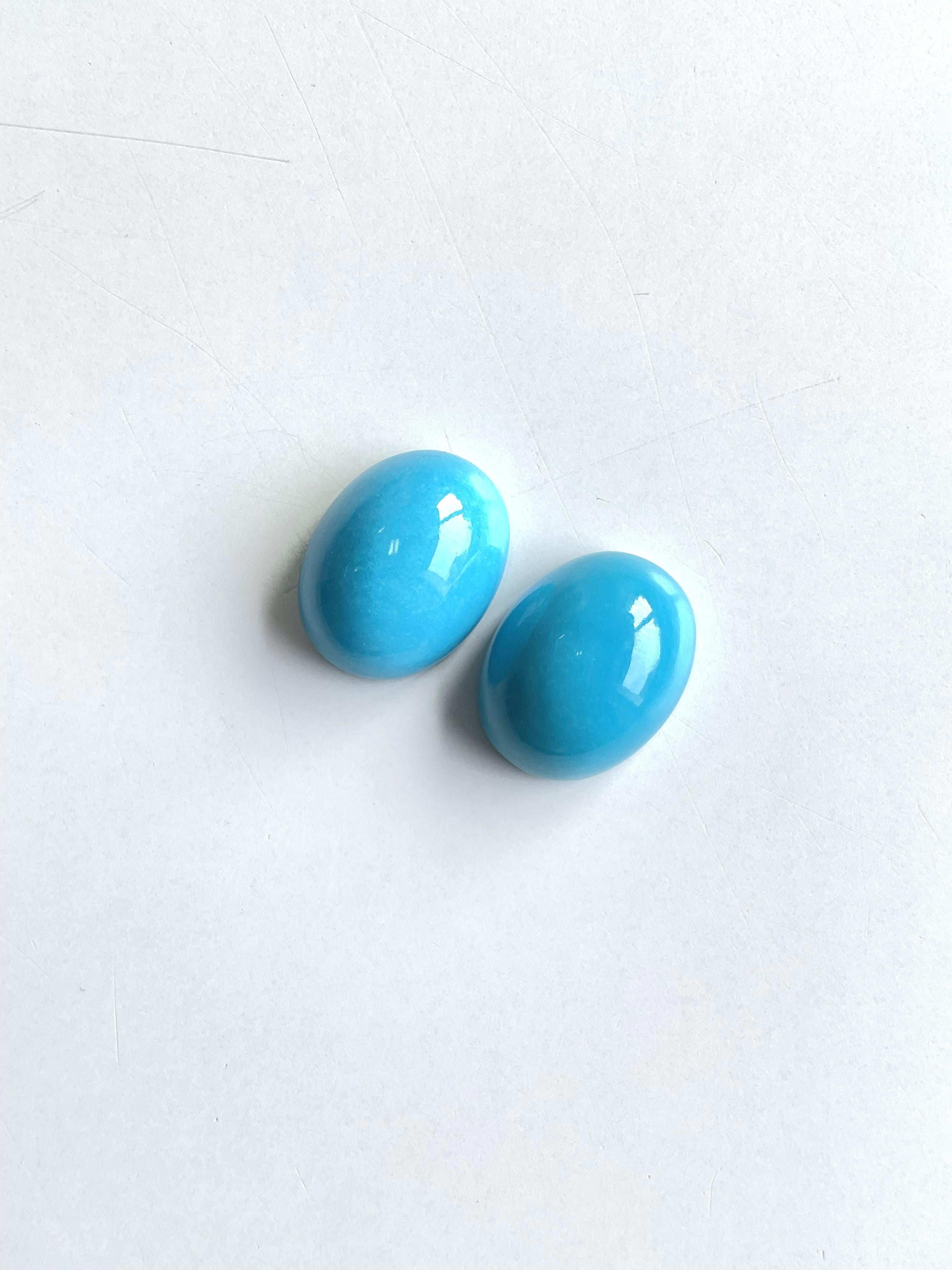 56.12 Carats Turquoise Arizona Cabochons 2 Pieces Pair For Jewelry Natural Gem For Sale 4