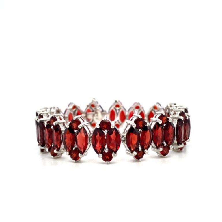 Mixed Cut 56.16 Ct Natural Deep Red Garnet Sterling Silver Wide Tennis Bracelet for Gift For Sale