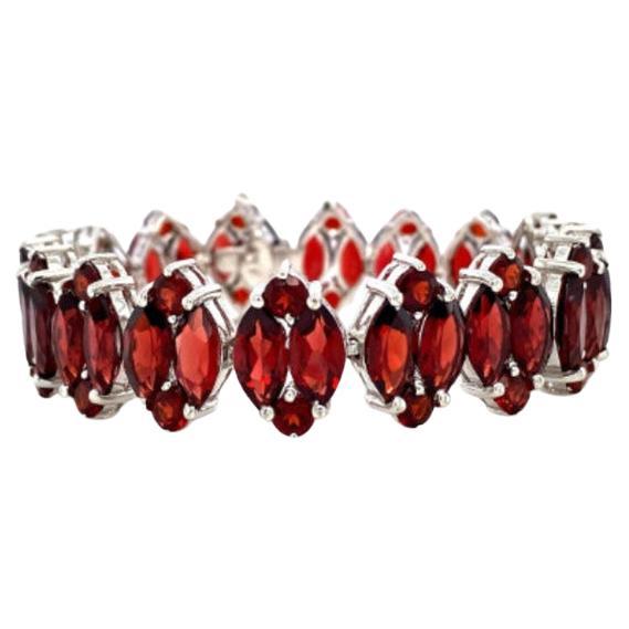 56.16 Ct Natural Deep Red Garnet 925 Sterling Silver Wide Tennis Bracelet For Sale